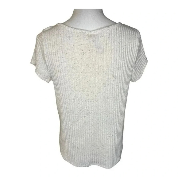 Alya Women’s Large Cream Tie Front Button Front Lace V-Neck Ribbed Knit Top - Picture 3 of 7